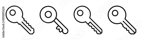 Four distinct line art key icons representing access and security.