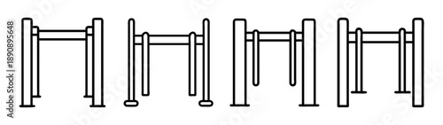 Set of four outline icons of turnstiles, entry gates or barriers