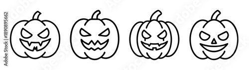Halloween pumpkin jack-o'-lantern spooky season line art icon set