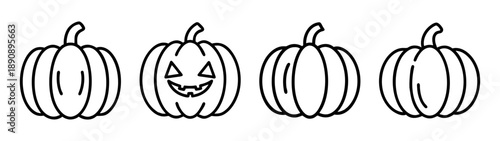Halloween pumpkins outline set, jack-o'-lantern vector line icon