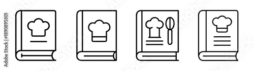 Collection of line art cookbook icons with chef's hat on cover