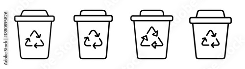 Recycling bin icon set for waste management and environmental care