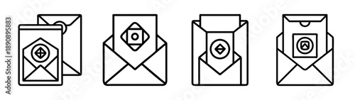 Mail communication outline icons set for message delivery service