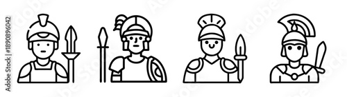 Roman soldier icons with various helmets and weapons concept art