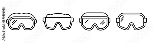 Four different outline icons of safety and ski goggles for protection.