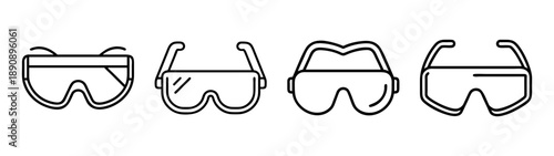 Safety goggles and glasses icon set for eye protection usage