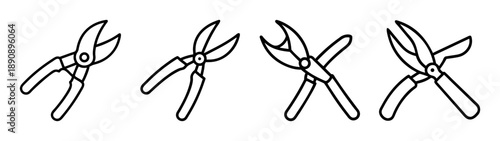 Gardening pruning shears line art icon set for horticulture tasks