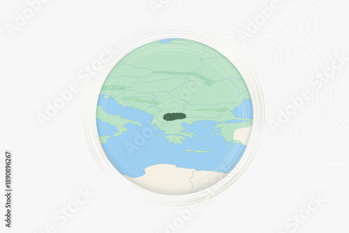 Stylized Map of North Macedonia with Neighboring Areas.