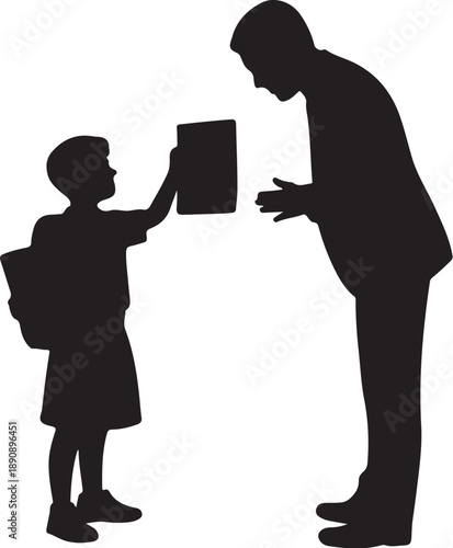 Child handing book to silhouette education