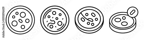 Petri dish and microorganism research science lab line art icon