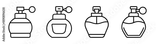 Perfume bottle outline icon set with sprayers and elegant forms