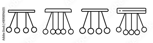 Newton's cradle pendulum physics icons set illustrating motion physics