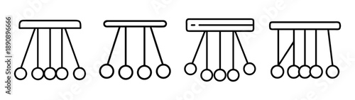 Newton's cradle energy transfer principle line art icons set
