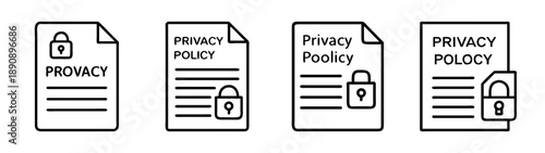 Secure privacy policy document set: data protection line icons