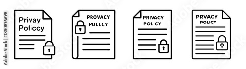 Privacy policy document icons with secure padlock symbol set.