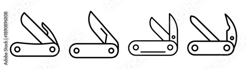 Multitool pocket knife with various tools vector outline icons