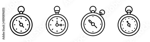Set of line art stopwatch and clock icons for time measurement