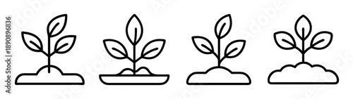 Plant sapling line icons set, new growth and nature symbol vector art