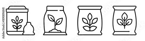 Agriculture and gardening line icons: planting, growth, seeds, soil