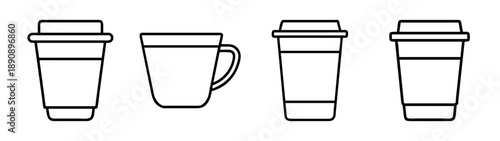 Coffee cup and mug outline icon set for hot beverages design