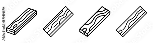 Wooden planks line art icon set. building and construction timber.