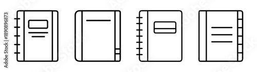 Outline notebook and journal icons set: vector line art collection
