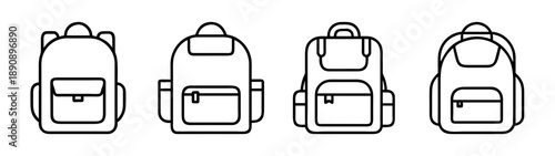 Outline icons of school, travel, and hiking backpacks vector set