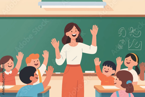 Illustration Of A Female Teacher Teaching Her Students Using Interesting Teaching Vector Design Template