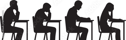 Four silhouettes sitting at desks in a classroom setting