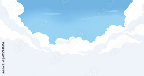 White Clouds on Blue Sky Vector Illustration Background