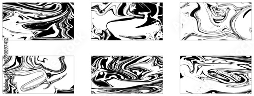 Set of abstract vector backgrounds. Ink marble texture. Ebru art. 