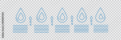 Vector blue water drop icon set. Flat droplet logo shapes collection