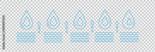 Vector blue water drop icon set. Flat droplet logo shapes collection