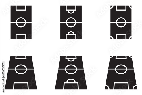 Football field icon set. Flat design style. Vector graphic design symbols. White background.