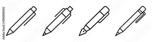 Collection of diverse pen and pencil line art icons for writing