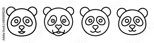 Cute line art panda faces set, adorable cartoon animal collection