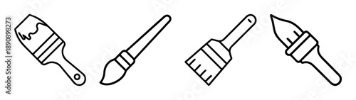 Artistic paint brushes line icons set, creative tools collection vector