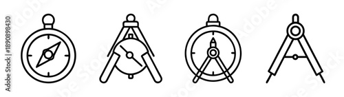 Navigation, surveying, drafting, and measurement tools icon set