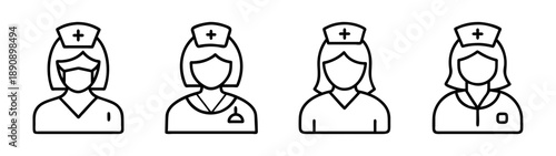 Female nurse medical staff healthcare professionals vector icons.