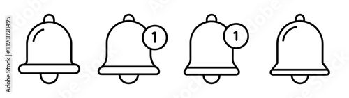 Outline notification bell icon set for alerts, messages, reminders.