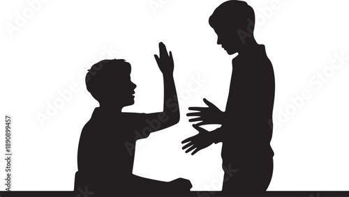 Silhouette of a child and in a five gesture black