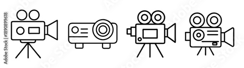 Cinema and film production equipment outline icons collection