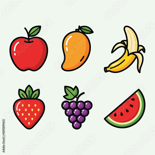 Colorful assortment of fresh fruits Vector, illustration