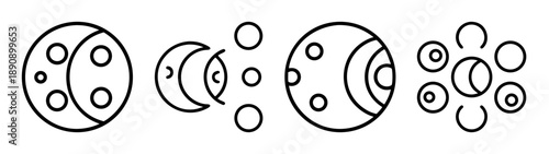 Abstract minimalist geometric celestial elements line art icon set.
