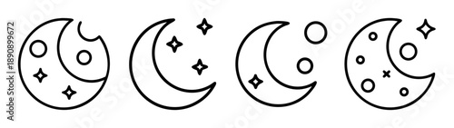 Outline crescent moon and star icons for celestial night theme