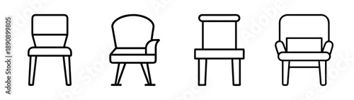 Line art chairs set: diverse modern furniture icon collection