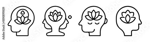 Mental wellness and inner peace concept with lotus head icons