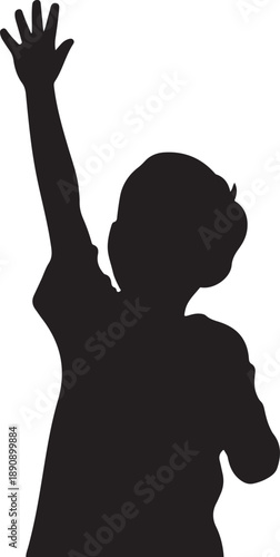 Silhouette of a child raising one hand raising hand