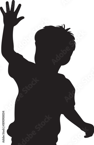 Silhouette of a child waving with one arm raised