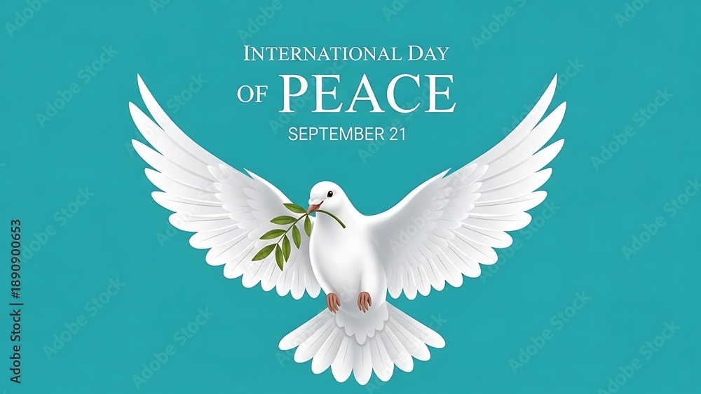 Fototapeta premium White Dove Holding Olive Branch on International Day of Peace Background